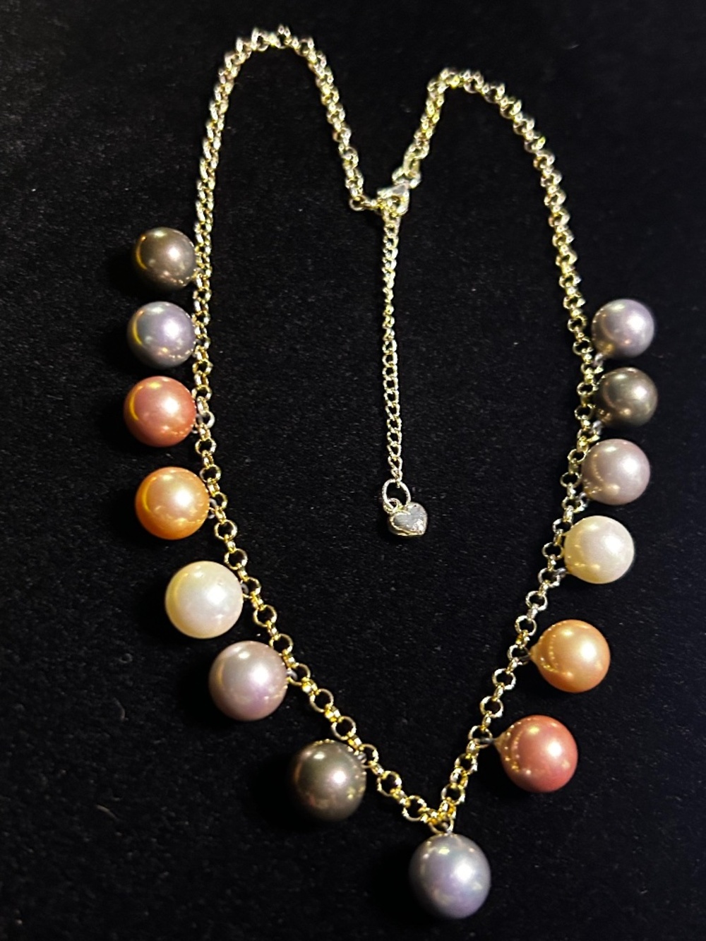 Vintage Gold Tone Multicolor Faux Pearl Drop Fringe Dangle Necklace